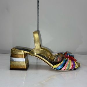 Dolce and Gabbana coral embellished striped heels